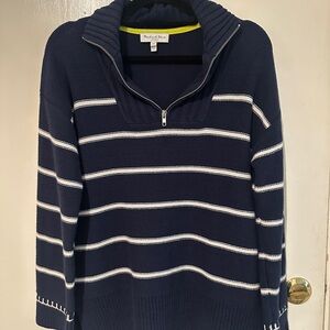 Michael Stars 3/4 zip navy blue & white striped sweater. XS